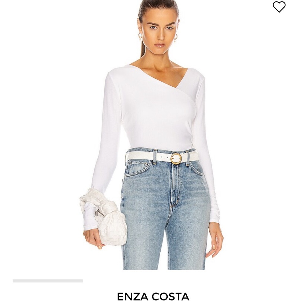 Enza Costa White Asymmetrical Neck Top